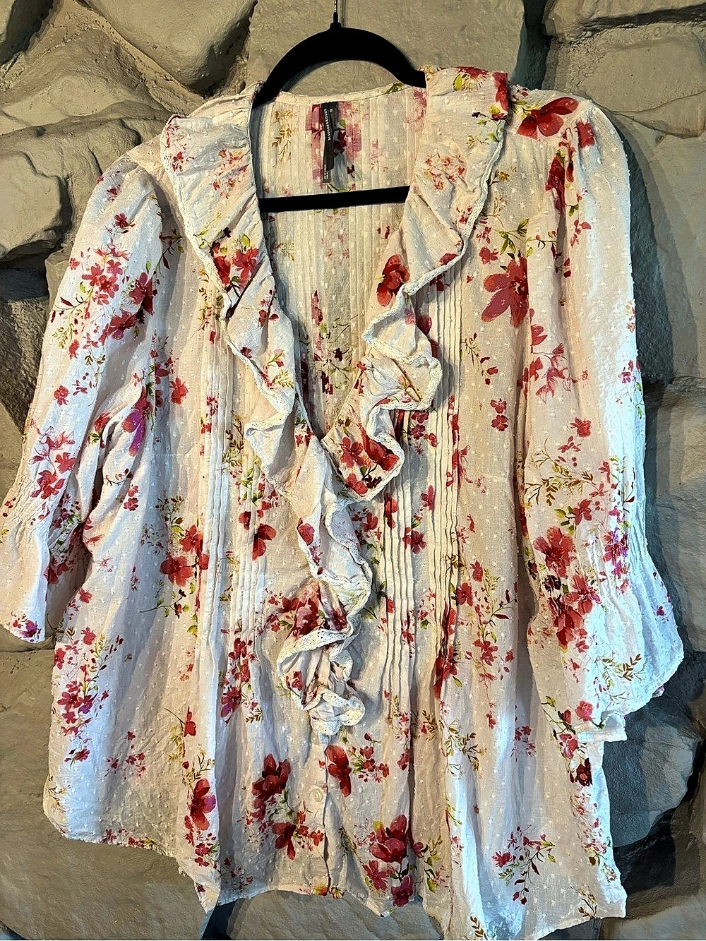 Anthropologie Floral Blouse in White & Pink Size XL Like New